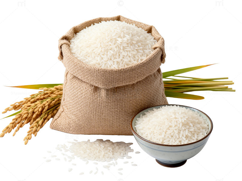 米袋与米饭粮食素材