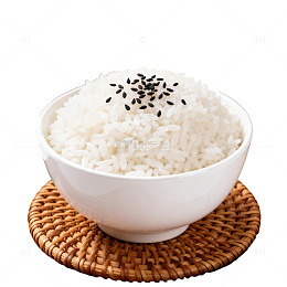 米饭白净碗盛芝麻点缀托盘摆放餐具简约