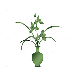 新中式绿色花瓶植物插画