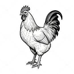 黑白插画公鸡动物设计素材