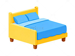 卡通黄色床具插画
