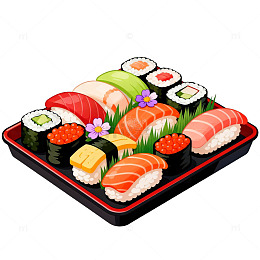 寿司拼盘日式美食插画图片