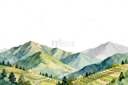 水彩山水画梯田风光