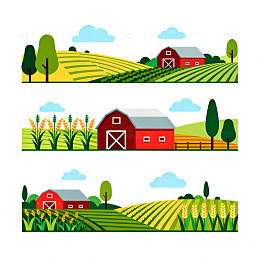 田园风光农场插画矢量素材