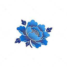蓝色牡丹剪纸图案装饰元素