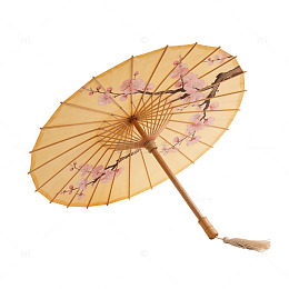 米黄底梅花油纸伞带流苏元素