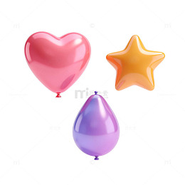 粉心橙星紫水滴气球组合元素