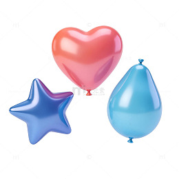粉心蓝星水滴同框气球元素