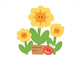 卡通风盆栽花卉插画
