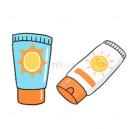 手绘卡通夏天夏季防晒护肤品元素