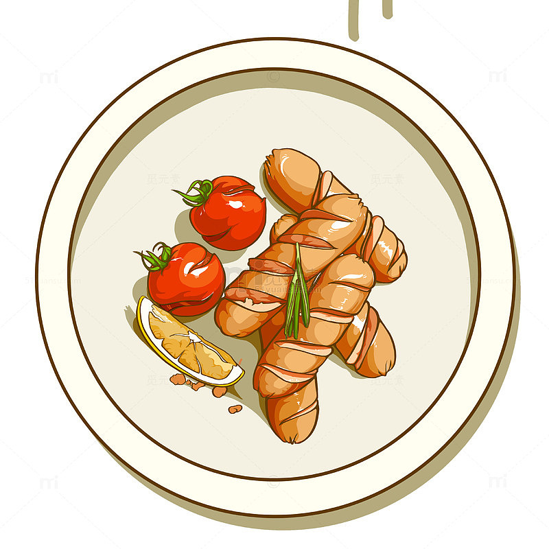 手绘插画美食烤肠