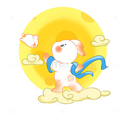 卡通兔中秋赏月插画