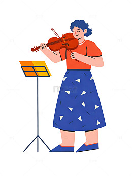 简约卡通女性拉小提琴插画人物素材