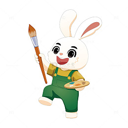 美术班Q版小白兔拿画笔调色盘