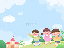 儿童节好朋友一起去上学快乐童年插画背景