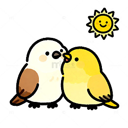卡通风小鸟恩爱插画