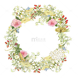 植物花草中药材手绘圆环