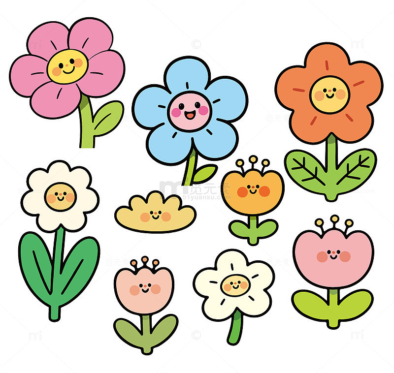 手绘卡通春天花朵免抠元素