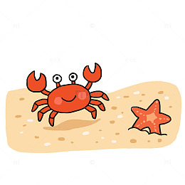 沙滩海边螃蟹和海星元素