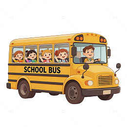 手绘风格校车学生招手元素