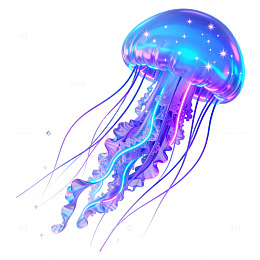 彩虹光效水母梦幻插画