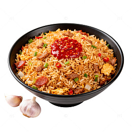 黑色碗装炒饭美食