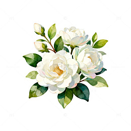 清新水彩白芍花插画