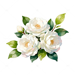水彩白茶花插画设计素材