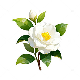 插画风格白色山茶花矢量素材