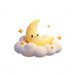 可爱卡通月亮云朵插画