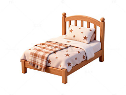 卡通风格单人床3D模型