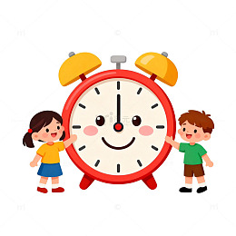 卡通儿童与时钟矢量素材