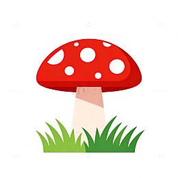 卡通红蘑菇草地插画