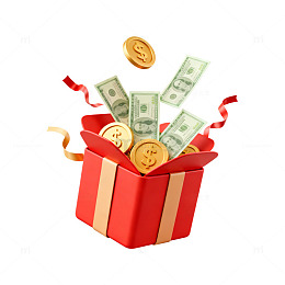 惊喜礼物金币钞票插画