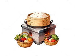 手绘蒸笼美食烹饪插画