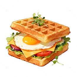 华夫饼三明治插画