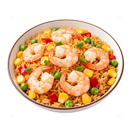 美食虾仁炒饭色彩丰富