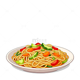 卡通风格蔬菜炒面插画素材