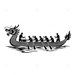 黑白龙舟竞技插画