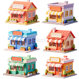 卡通风格小屋建筑模型设计素材