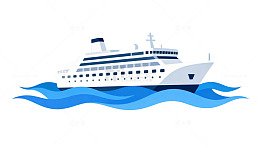 卡通风游轮航行插画