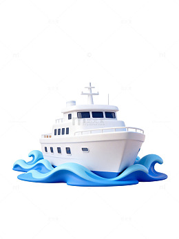 卡通风格轮船航行插画