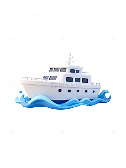 卡通风格船只在海浪上
