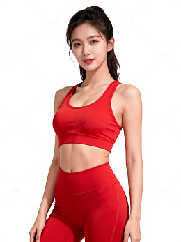 红色运动装健身女性模特展示