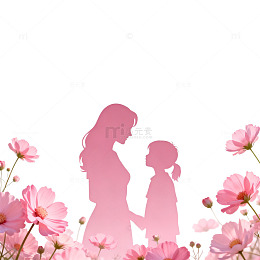 温馨母女剪影花卉背景