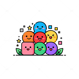 卡通笑脸色彩鲜艳插画设计素材