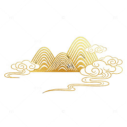 金色山水画云纹图案装饰元素