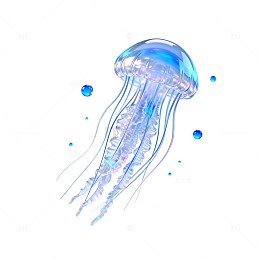 蓝色透明水母插画