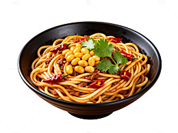 黑色碗盛香辣面条美食