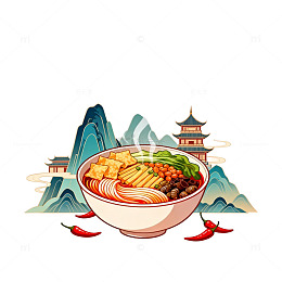 中式美食螺蛳粉插画设计